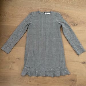Zara houndstooth black and white long sleeve dress